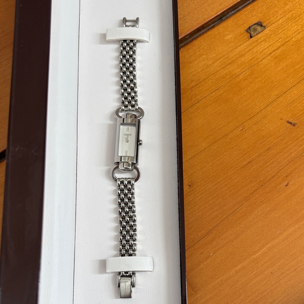 Coach Stainless Steel Rectangular Link Bracelet Watch - Silver